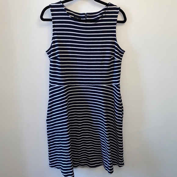 Talbots Navy/White striped sleeveless dress with pockets - Picture 1 of 6